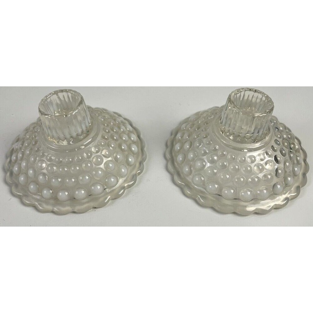 Anchor Hocking Moonstone Opalescent Vintage Pair Candle Holders